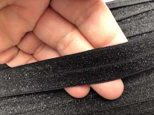 Foldeelastik - sort med glimmer, 2 cm